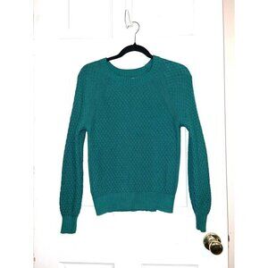 Ann Taylor LOFT  Green Knit Raglan Sleeve Crew Neck Pullover Sweater Sz S Petite